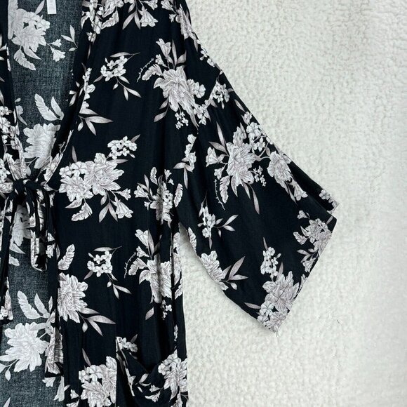 Spiritual Gangster Black Floral Maya‎ Kimono Womens Front Tie Pockets Size OS - Picture 4 of 12